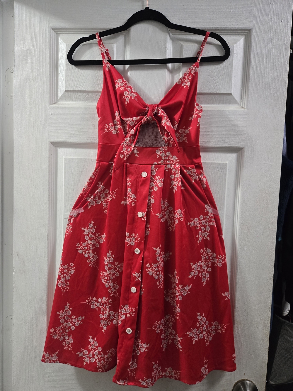 Fancyinn Red Floral Tie-Front Midi Dress
